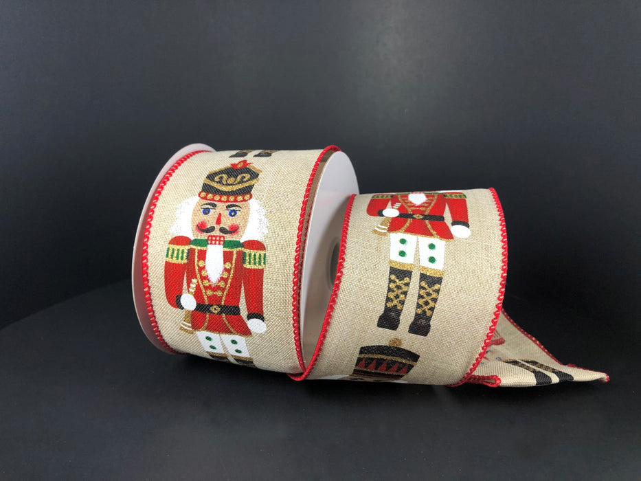 Natural Linen/Red-Green Nutcrackers, 2.5"X10Y  Ribbon  71141-40-12