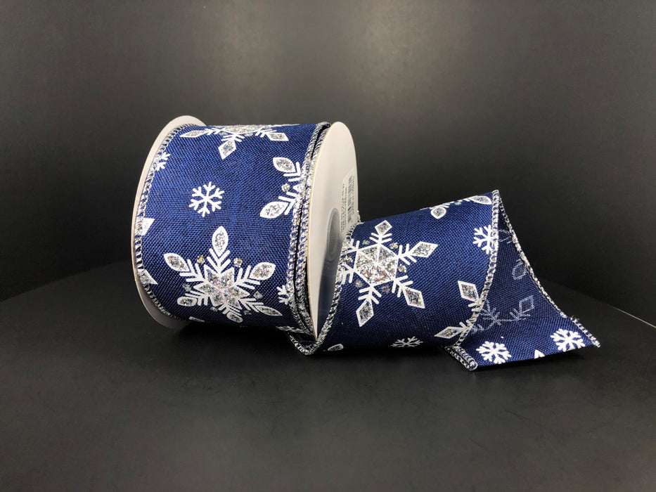 Navy Linen/White-Silver Snowflakes, 2.5"X10Y  Ribbon  72119-40-27