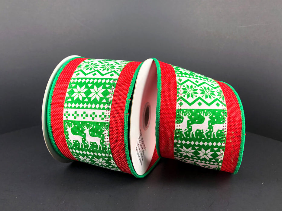 Green-White Christmas Sweater/Red Edge, 2.5"X10Y  Ribbon  78203-40-17