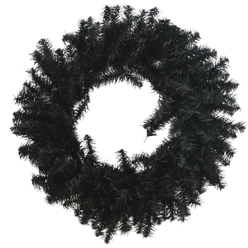 The 24 Wreath Black 82295-bk features densely arranged spiky branches in a striking circular shape, designed to stand out against a white background.