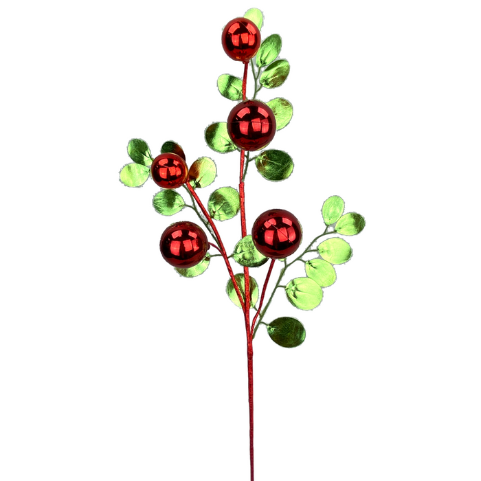 26"  Red and Green  Metallic Ball Eucalyptus Spray  85208RDGN