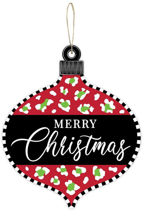 12"H X 10"L Merry Christmas/Leopard Orn  Black/White/Red/Lime  AP7160