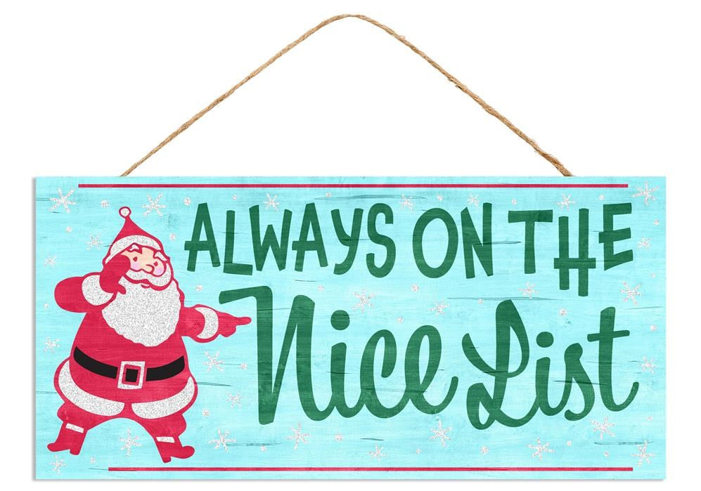 12.5"L X 6"H The Nice List Glitter Sign  Sky Blue/Emerald/Red/White  AP7811