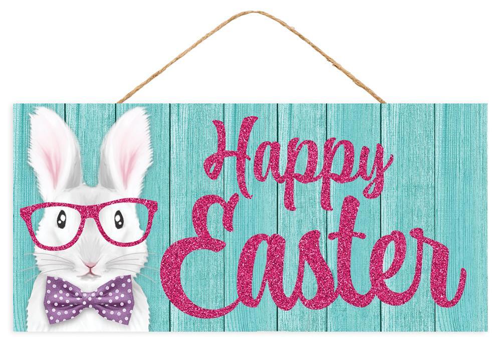 12.5"Lx6"H Happy Easter Bunny Sign  Teal/Lavender/White/Pink/Grey  AP7847