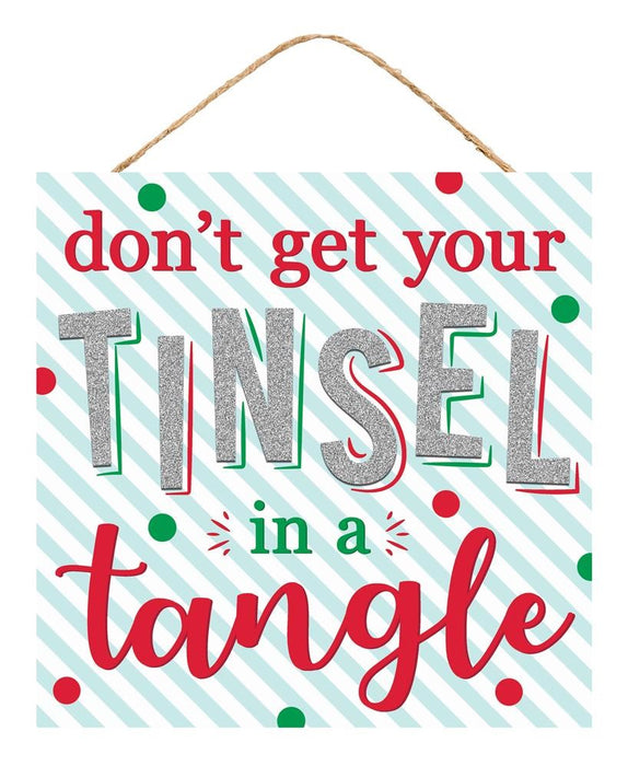 10"Sq Tinsel In A Tangle Glitter Sign  Red/Green/Silver/Blue  AP8806