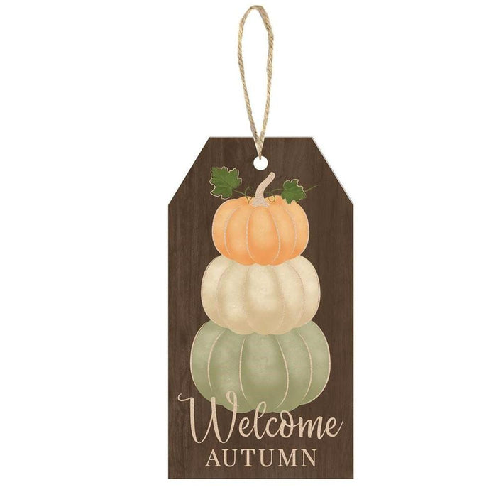 12" Tag Shaped Welcome Autumn Pumpkin Fall Sign AP8833