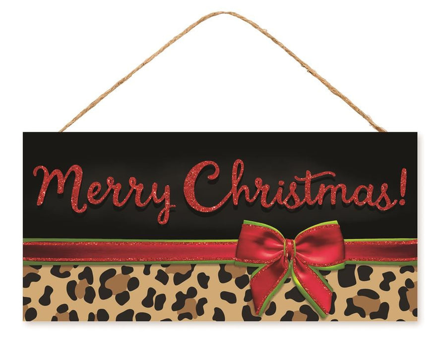 12.5"Lx6"H Leopard Print Merry Christmas  Black/Tan/Brown/Red/Lime  AP8943