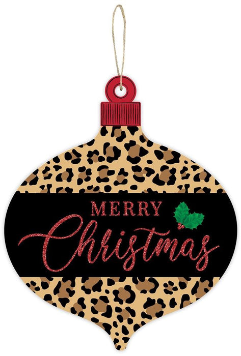 12"H X 10"L Merry Christmas/Leopard Orn  Black/White/Brown/Tan/Red  AP8961
