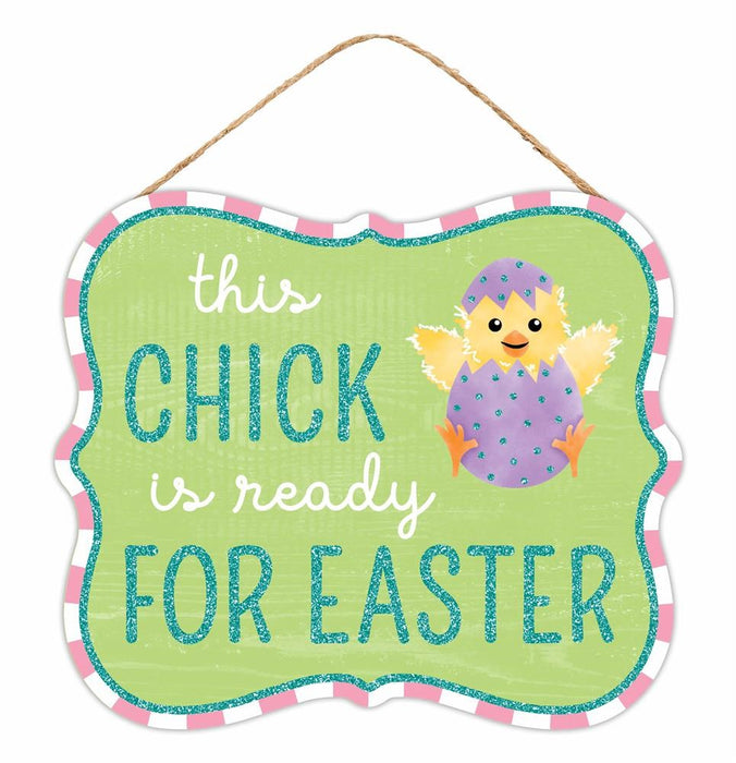 10.5"L X 9"H Chick Is Ready/Easter Glttr  White/Pink/Lavender/Green/Yellow  AP8993