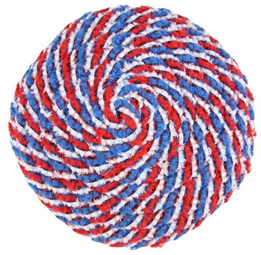 A 6.75 diameter polyester ball with a spiral pattern featuring alternating red, white, and blue stripes.