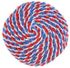 A 6.75 diameter polyester ball with a spiral pattern featuring alternating red, white, and blue stripes.