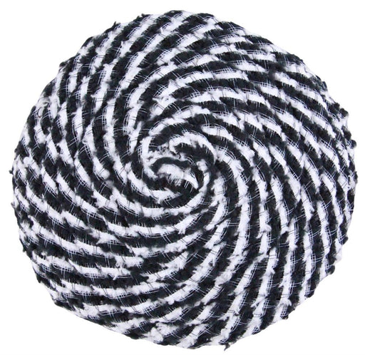 The 6.75 diameter Drift Flex Tubing Flower Center in black and white, model FJ5181K2, is a durable polyester scrubbing pad with a spiral pattern resembling a tightly coiled brush.