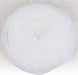 The 6.75Dia Jute Flex Tubing Flower Center in white (FJ518227) is neatly coiled in a circular pattern, with tightly wound strands creating an intricate, textured spiral resembling the design of a flower center against a plain background.