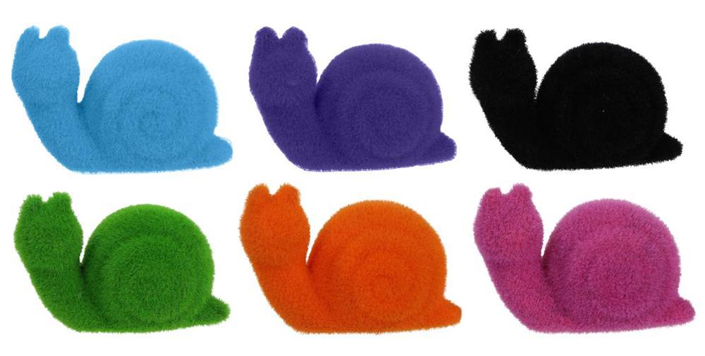 5.5"L X 3.75"H Flocked Snail  6 Assorted Purple, Pink, Black, Green, Turquoise, Orange  HE723699