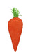 This playful image showcases the 16 Ox12Hx4.25W Fabric Carrot (Orange/Green, HE7246), crafted from orange polyester with a textured design and topped with vibrant green strands that artfully mimic real carrot leaves.