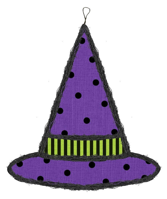21"Hx19.5"L Vine/Fabric Witch Hat  Black/New Purple/Lime  KG3101