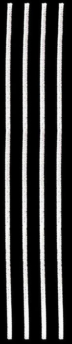 Four vertical, slightly wavy white 20L x 6mm chenille stems (from MA200227, 50 per bag) are displayed on a solid black background.