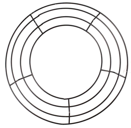The 10Dia Wire Arch Wreath Frame Black (MD084002) features multiple rings and crossbars, perfect for crafting and floral projects, standing against a white background. This versatile frame is an ideal foundation for your creative endeavors.