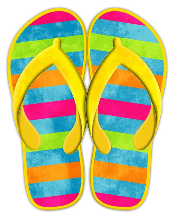 12.75"Hx10"L Summer Stripe Flip Flops  Yellow/Turquoise/Lime/Pink/Orange  MD0966