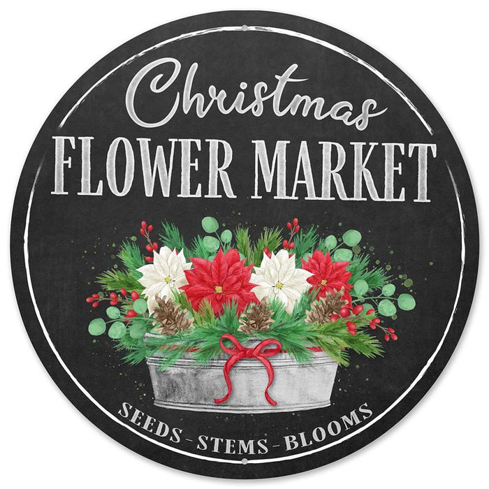 12"Dia Metal Christmas Flower Market  Charcoal/Red/Green/Grey  MD0996