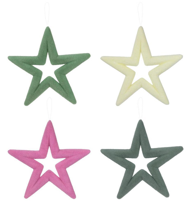14"Lx14"H Flocked Open Star  4 Asst Sage Green, Pink, Cream, Grey  MS166398