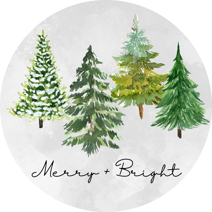 10" Trendy Tree Merry + Bright Winter Trees Round Metal Sign TT-013