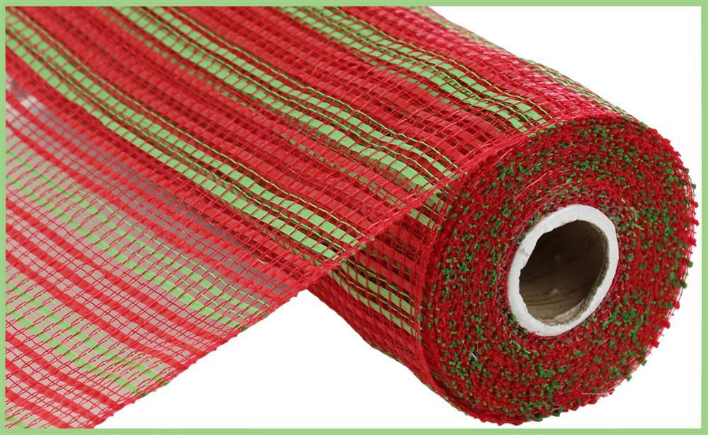 10"X10Yd Red Lime Green    Horizontal Wide Stripe Mesh Re8902Fh