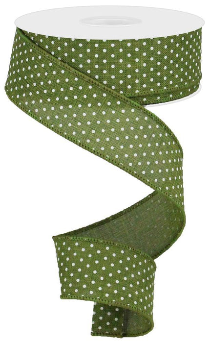 1.5"X10Yd Raised Swiss Dots On Royal Moss Green/White RG0165144