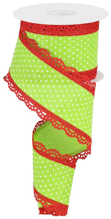 2.5"X10Yd Lime/White/Red Raised Swiss Dots W/Lace RG08870W1