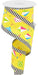 The 2.5X10YD Kites On Royal/Stripe Edge ribbon features vibrant kite designs in yellow, white, lime, turquoise, and black against a striped edge. Partially unrolled and coiled in a loose spiral, it adds a playful touch to any craft project. Product ID: RG089988N.