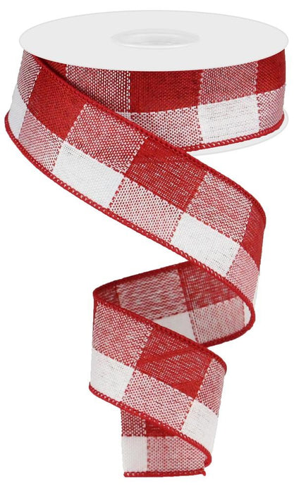 1.5" Red and White Woven Check Ribbon RGA1009F3