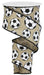 The 2.5 x 10 yd RGA115801 royal ribbon in light beige features black edges and a repeating pattern of black and white glitter soccer balls for a sporty touch.
