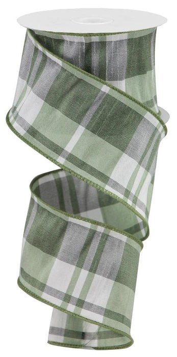 2.5"X10Yd Plaid Faux Dupioni  Sage Green/White  RGA1234KL