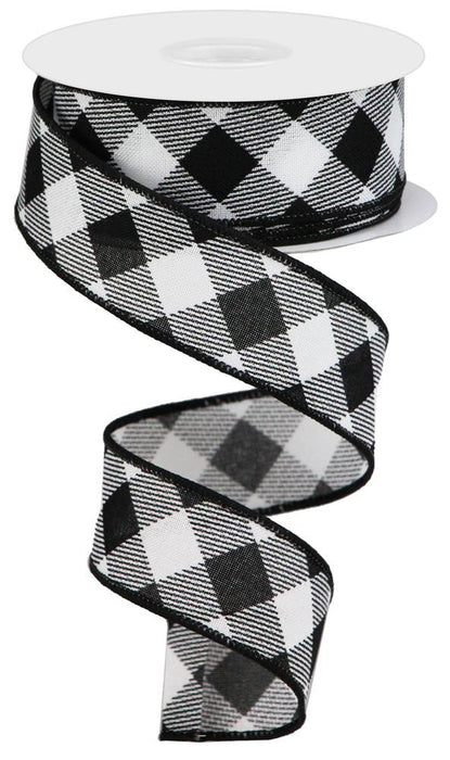 1.5" Black White Diagonal Check Ribbon RGA127027