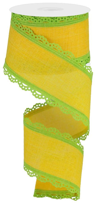 2.5"X10Yd Scalloped Edge Royal Burlap  Lime Green/Sun Yellow  RGA1542Y2