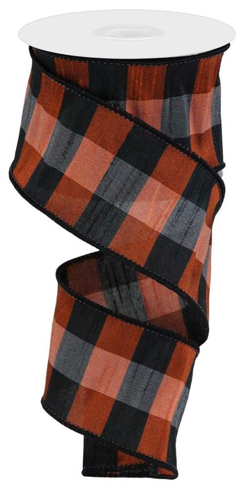 2.5"X10Yd Faux Dupioni 20Mm Check  Orange/Black  RGA1862J2
