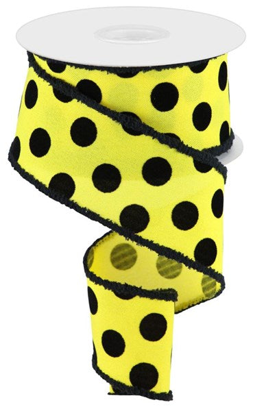 2.5"X10Yd Velvet Polka Dots W/Drift  Yellow/Black  RGA825529