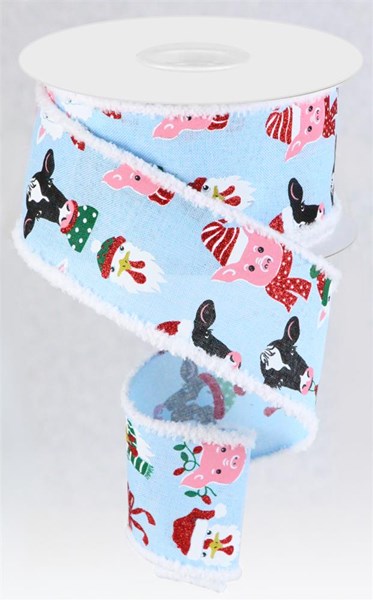 2.5"X10Yd Christmas Farm Animals W/Drift  Pale Blue/Red/Pink/Green  RGA832014