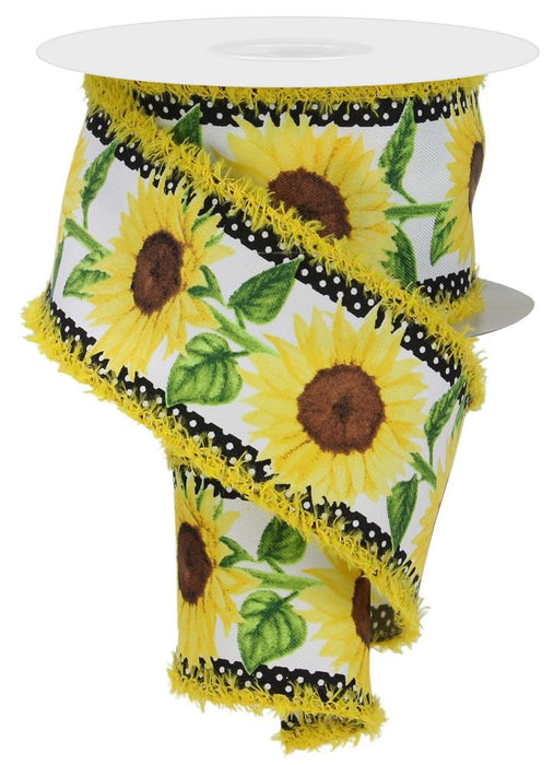 2.5"X10Yd Sunflowers W/Polka Dots/Drift  White/Yellow/Brown/Green  RGA852427