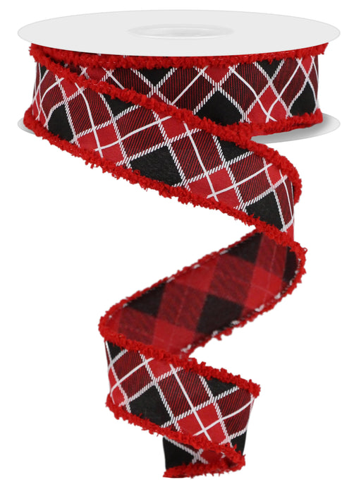 1.5"X10Yd Diagonal Check/Drift Cranberry/Black/White RGA8966