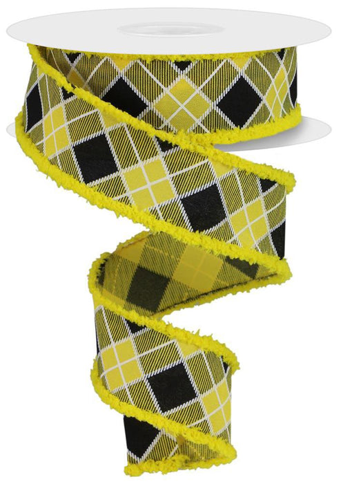 1.5"X10Yd Diagonal Check/Drift Sun Yellow/Black/White RGA89708N