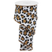 The 2.5” Leopard Print Brown Black Ribbon RGB139504 features brown, black, and tan spots on a white background with a wired edge, shown partially unrolled in a loose spiral.