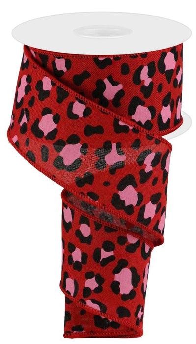 2.5"X10Yd Red Black Pink   Leopard Print On Royal Rgc108224