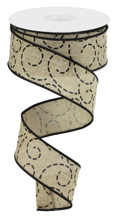 1.5"X10Yd Dashed Swirls  Beige/Black  RGC127401