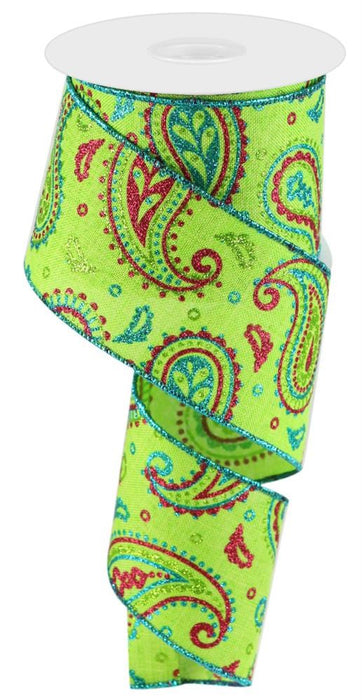 2.5"X10Yd Paisley On Royal  Lime/Hot Pink/Turquoise  RGC1376W7