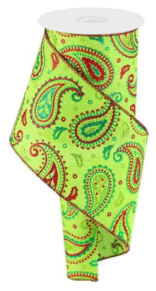 4"X10Yd Paisley On Royal  Lime/Red/Emerald  RGC137733