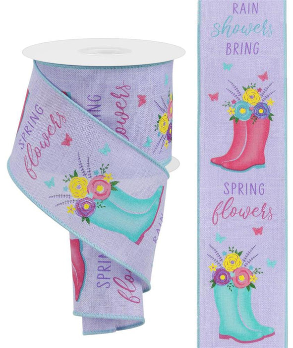 2.5"X10Yd Rainboots W/Floral On Royal  Lt Lavender/Yellow/Pink/Blue/Green  RGC143713