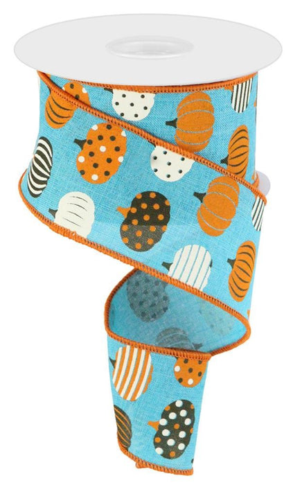 2.5"X10Yd Patterned Pumpkins  Lt Teal/Brown/Orange/Cream  RGC170534