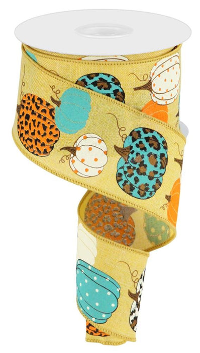 2.5"X10Yd Leopard Pumpkins/Royal  Mustard/Turquoise/Orange/Bron  RGC1713DP