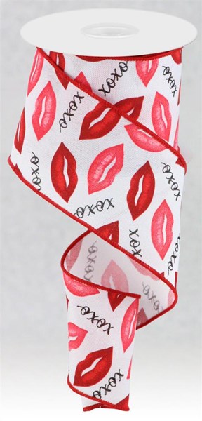 2.5"X10Yd Lips Xoxo On Faux Royal  White/Pink/Red/Hot Pink/Black  RGC174227